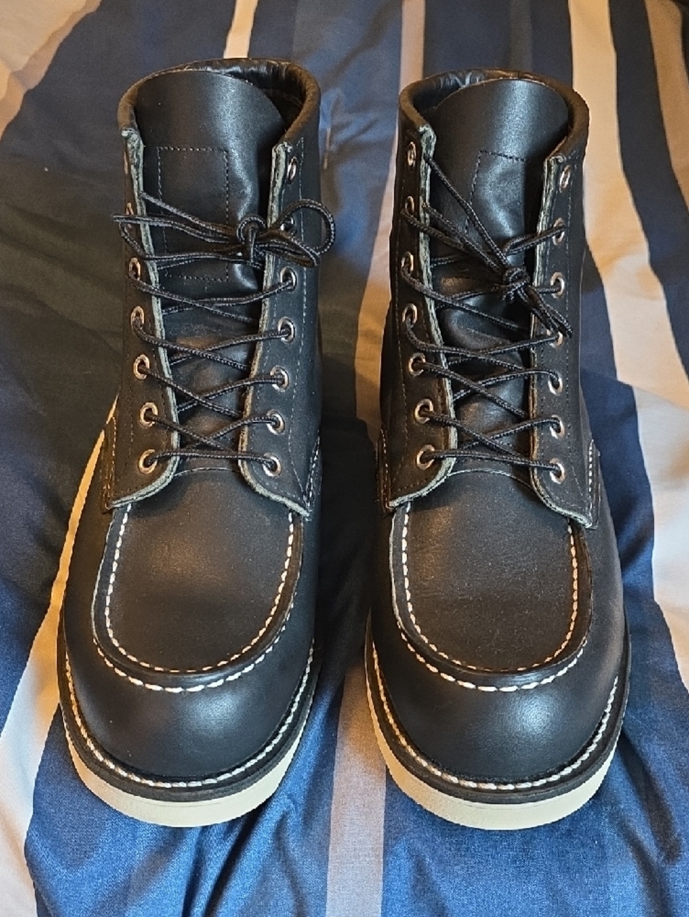 Red Wing Shoes Black Leather Moc Toe Boots with Cream Outsole - Picture 2 of 10